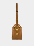Brown Leather Half Horsebit Medium Shoulder Bag