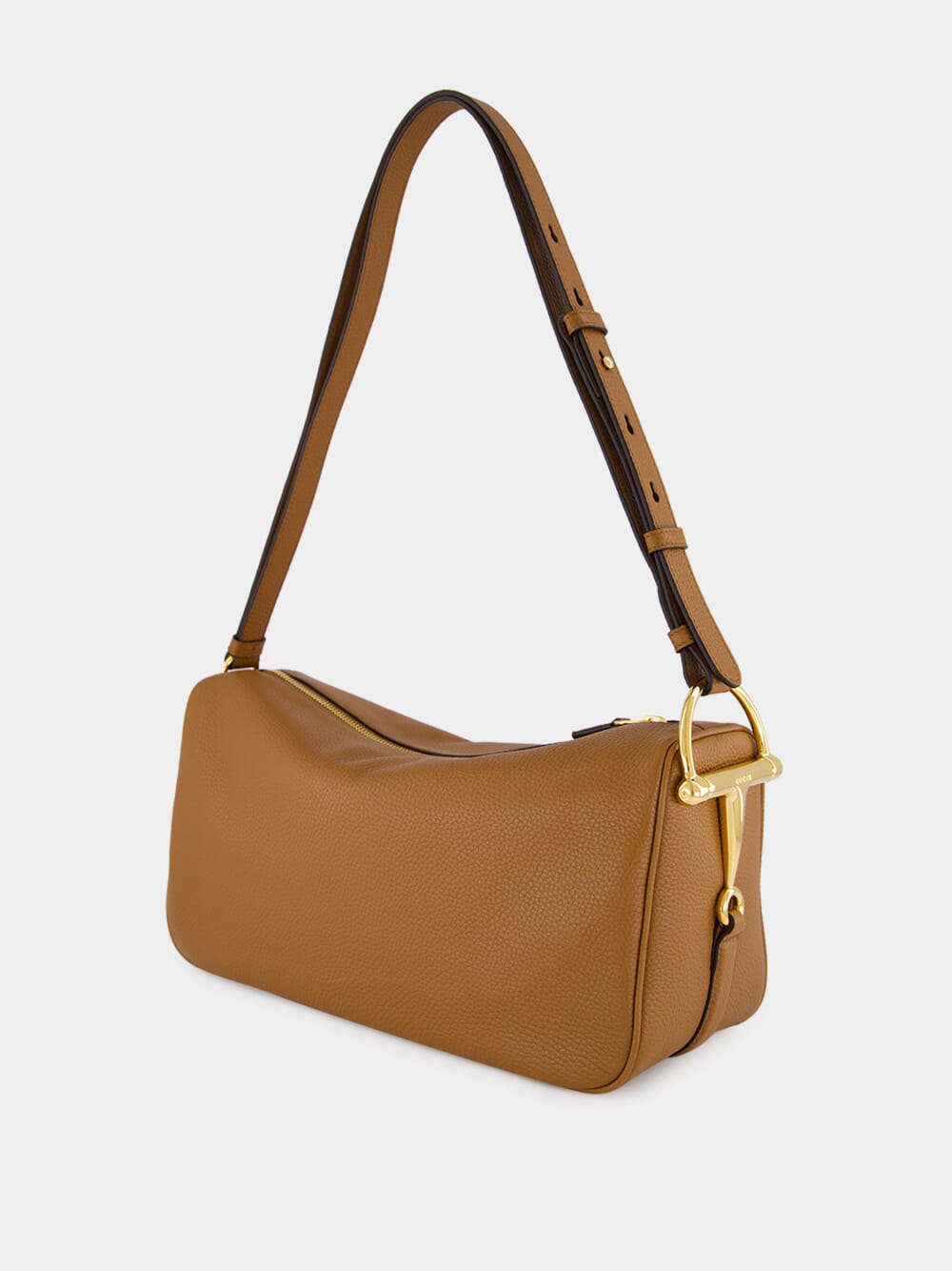 Brown Leather Half Horsebit Medium Shoulder Bag