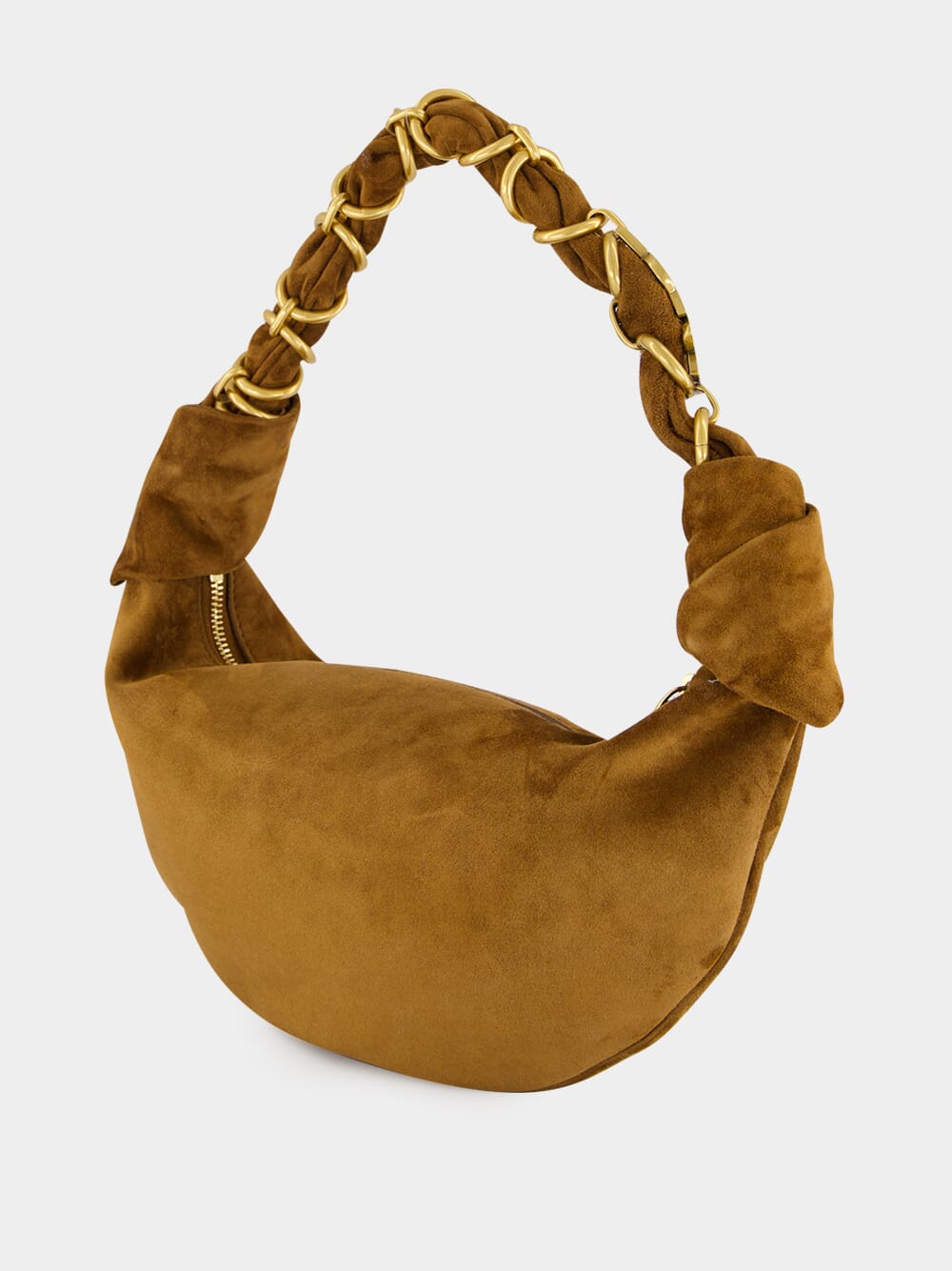 Caramel Cognac Amalia Mini Suede Hobo Handbag
