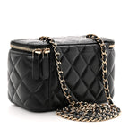 Lambskin Quilted Small Vanity Case With Chain Black