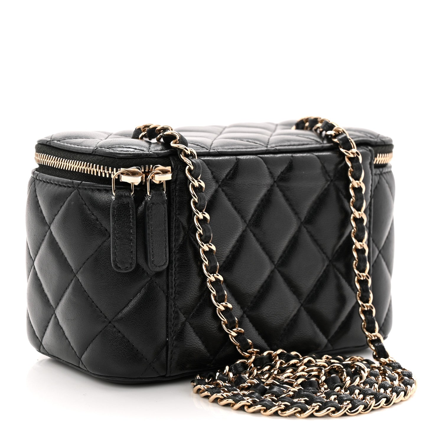 Lambskin Quilted Small Vanity Case With Chain Black