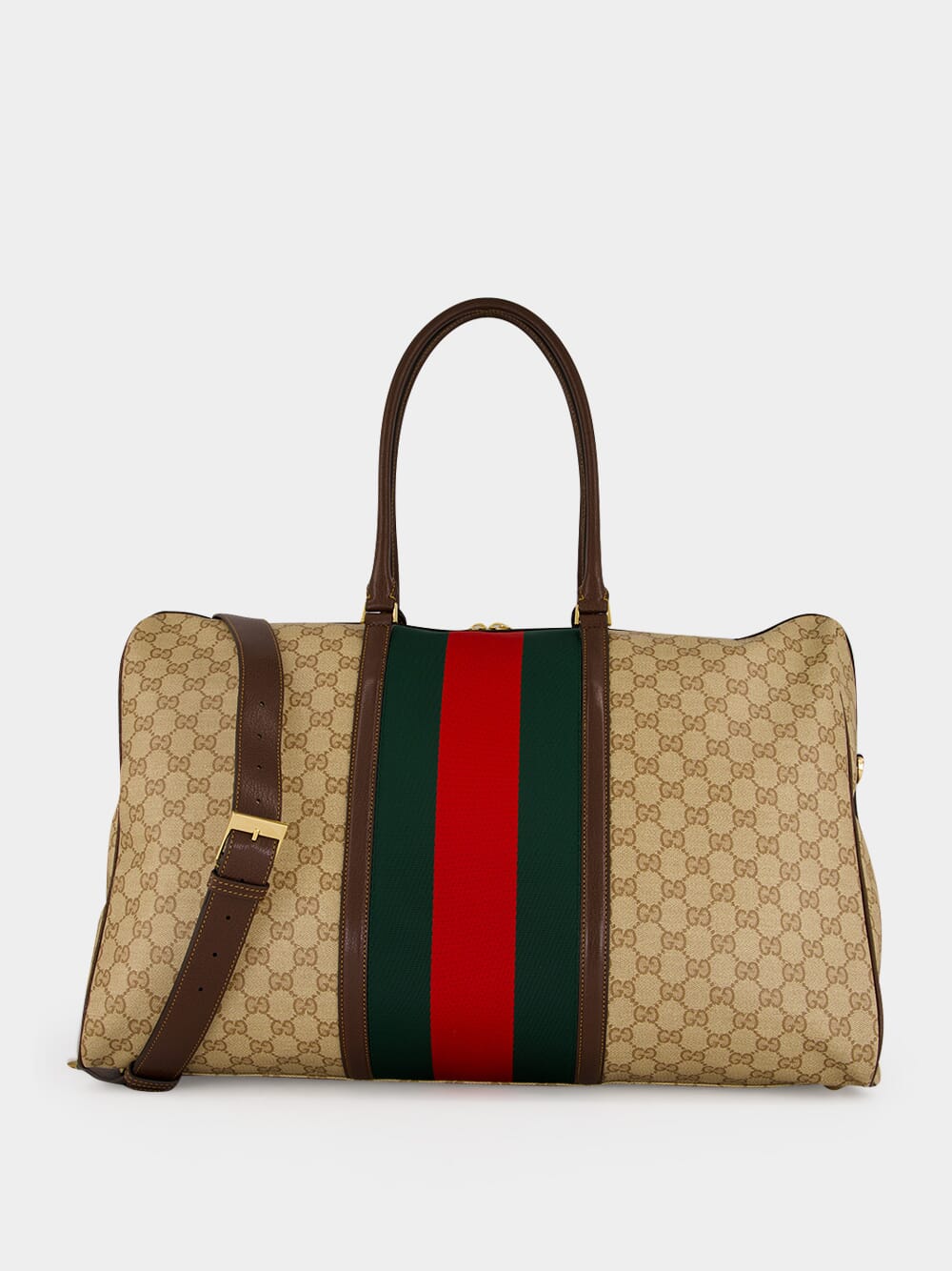 Sand and Brown Medium GG Duffle Bag with Web