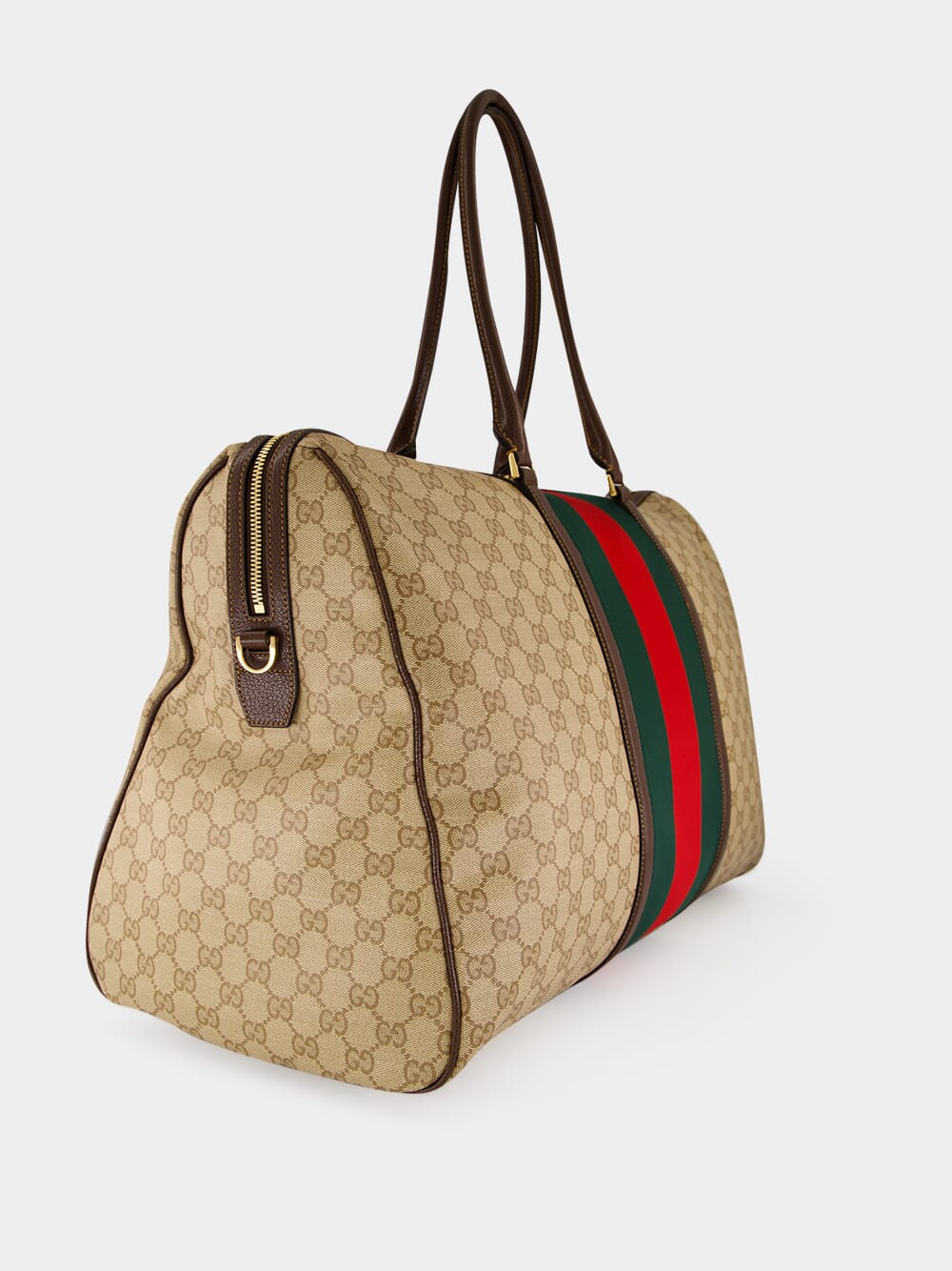 Sand and Brown Medium GG Duffle Bag with Web