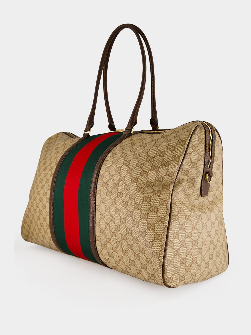 Sand and Brown Medium GG Duffle Bag with Web