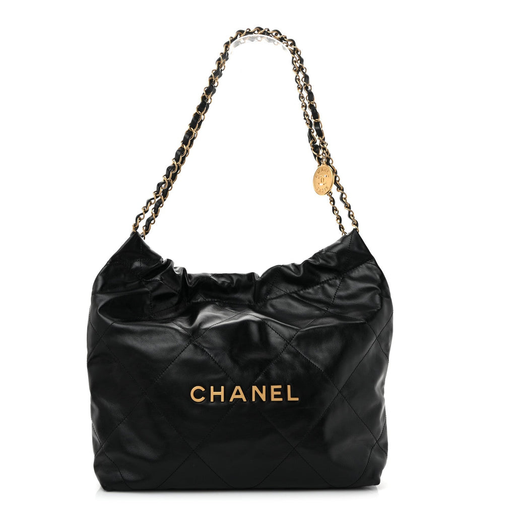 Shiny Calfskin Quilted Small Chanel 22 Black
