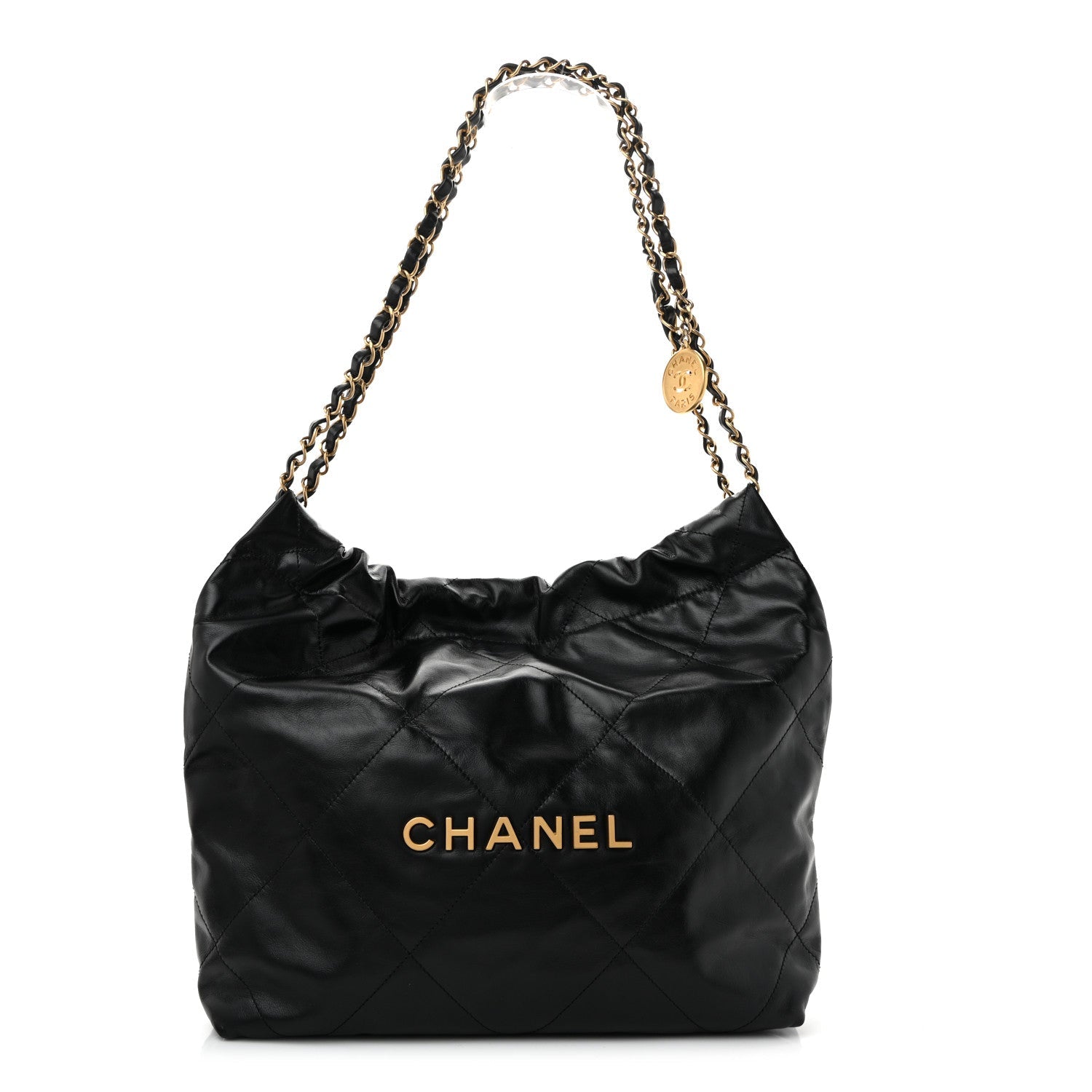 Shiny Calfskin Quilted Small Chanel 22 Black