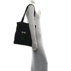 Tweed Resin Strass Large Robot Shopping Bag Black