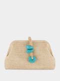 Natural Petra Jute Clutch with Aqua Detail