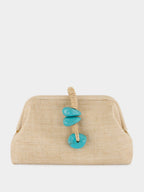 Natural Petra Jute Clutch with Aqua Detail
