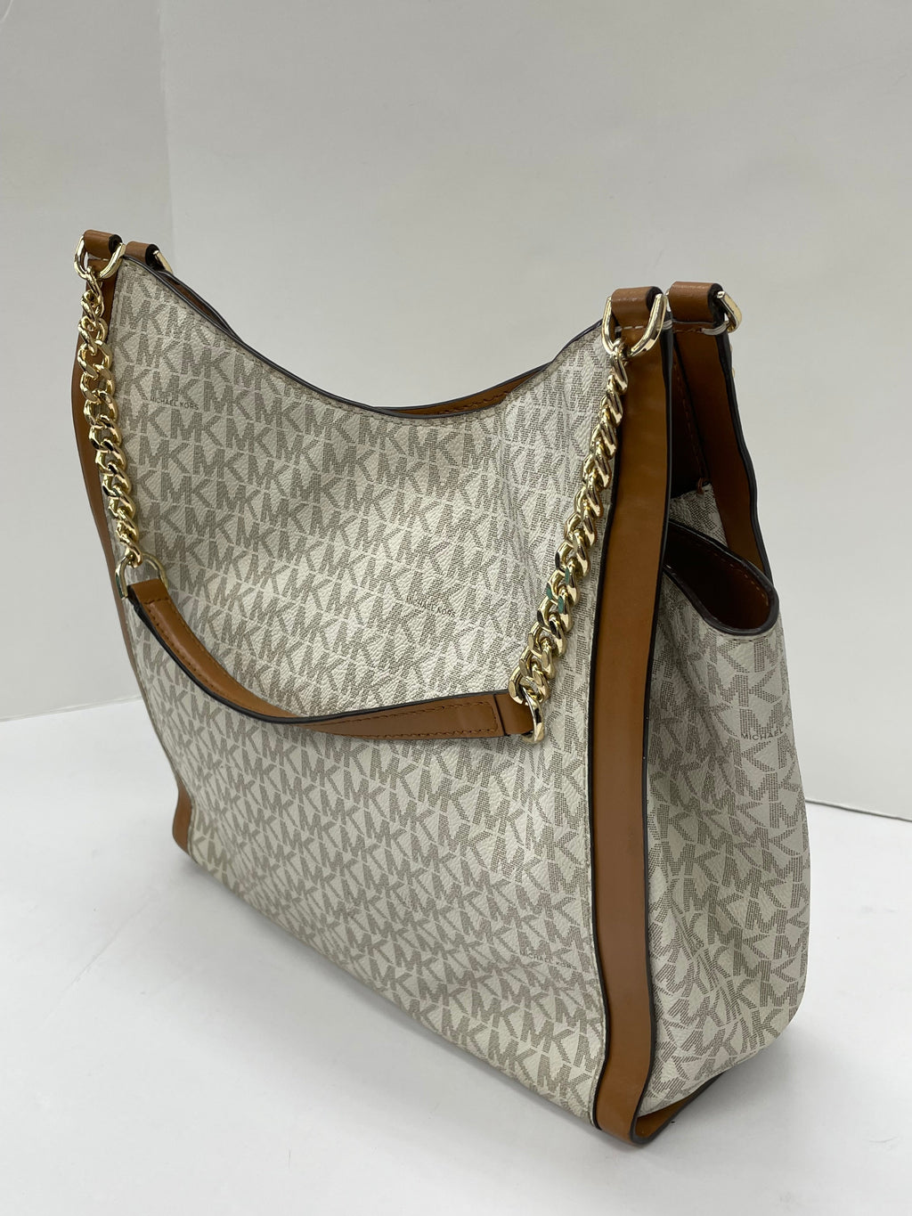 Handbag Designer By Michael Kors In Tan & White, Size:Large