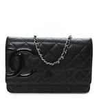Calfskin Quilted Cambon Wallet on Chain WOC Black