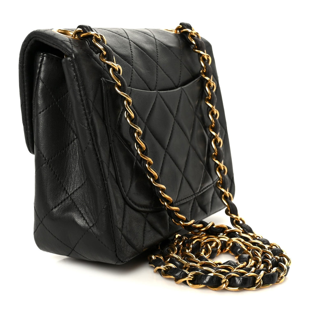 Lambskin Quilted Mini Square Flap Bag Black
