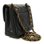 Lambskin Quilted Mini Square Flap Bag Black