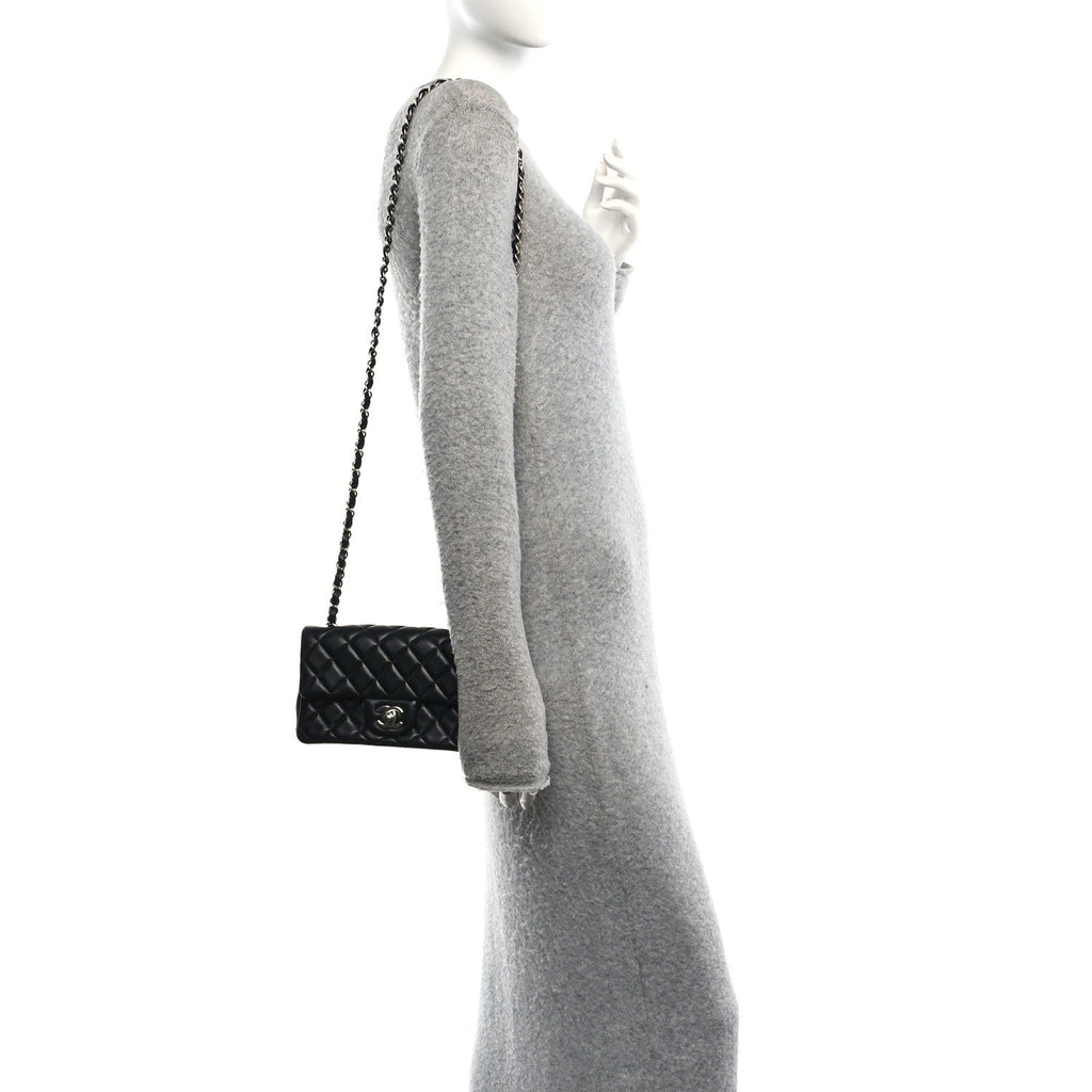 Lambskin Quilted Mini Rectangular Flap Black
