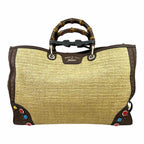 GUCCI Natural Straw Solid Handbag