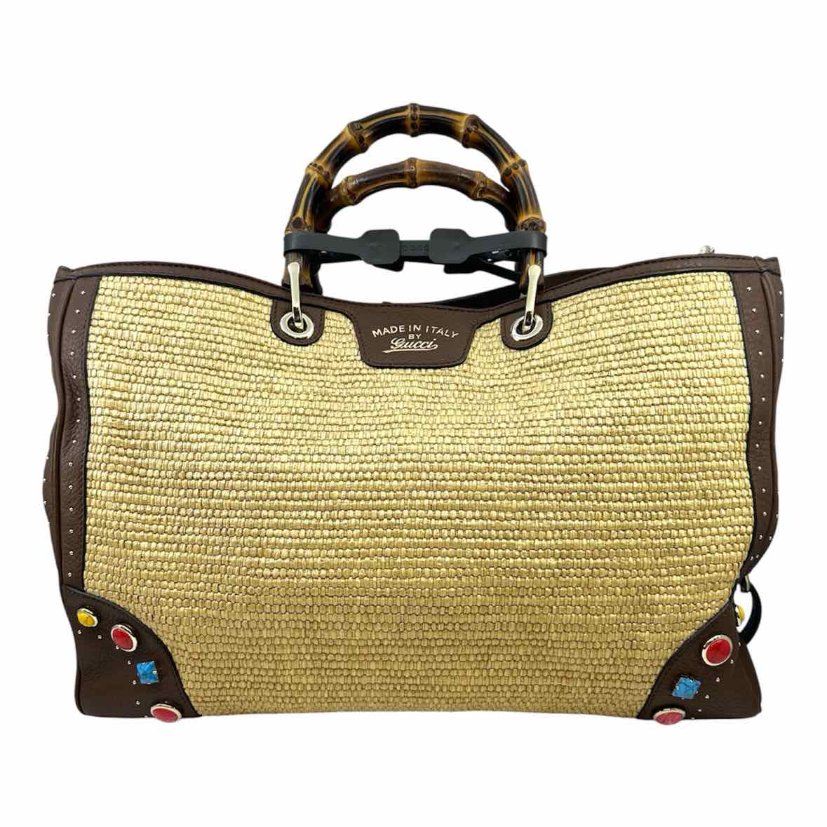 GUCCI Natural Straw Solid Handbag