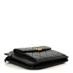 Lambskin Quilted Square Front Pocket Clutch With Chain Black