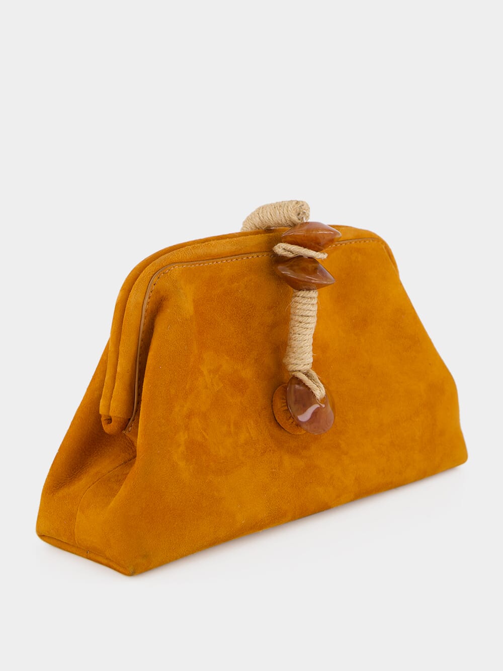 Camel Petra Suede Clutch with Almond Detail