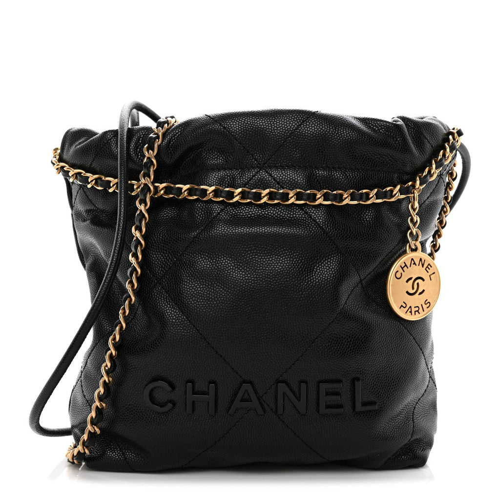 Shiny Caviar Quilted Monochrome Mini Chanel 22 Black