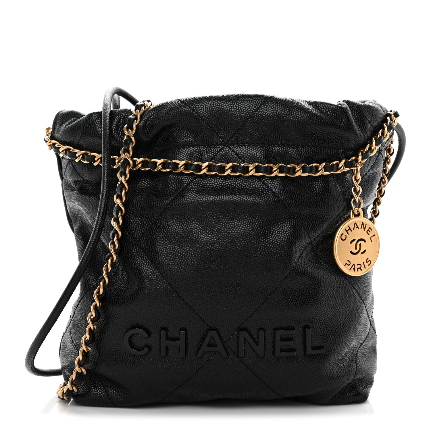 Shiny Caviar Quilted Monochrome Mini Chanel 22 Black