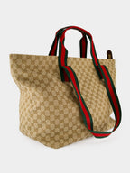 Sand and Brown GG Medium Tote Bag in Canvas