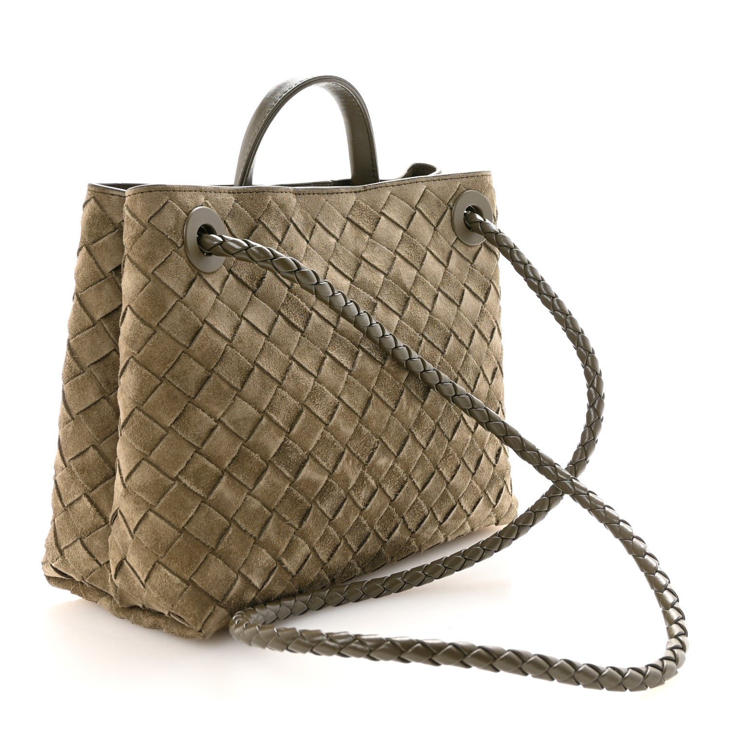 Suede Intrecciato Small Andiamo Shoulder Bag Cypress