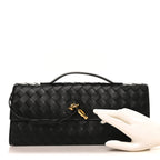 Nappa Intrecciato Long Andiamo Top Handle Clutch Black