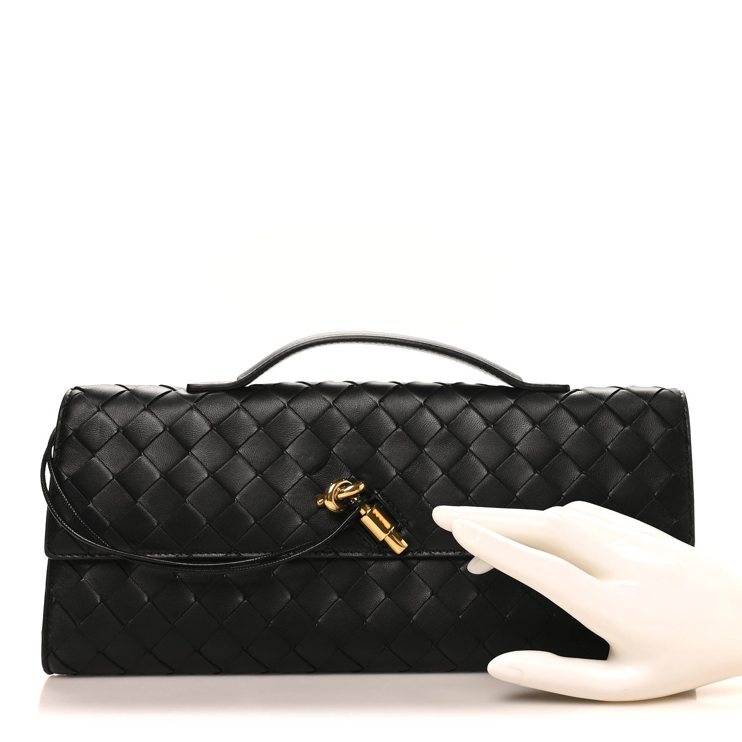 Nappa Intrecciato Long Andiamo Top Handle Clutch Black