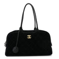 Suede Calfskin Large Perfect Bowling Bag Black