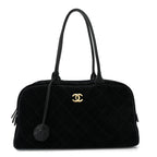 Suede Calfskin Large Perfect Bowling Bag Black