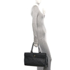 Grained Calfskin Stitched Urban Essentials Large Shopping Bag Black
