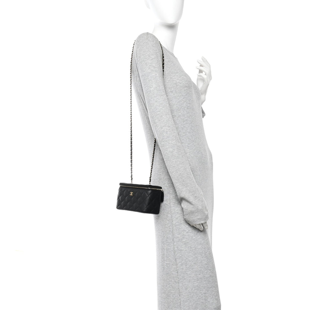 Caviar Quilted Small Vanity Case With Chain Black