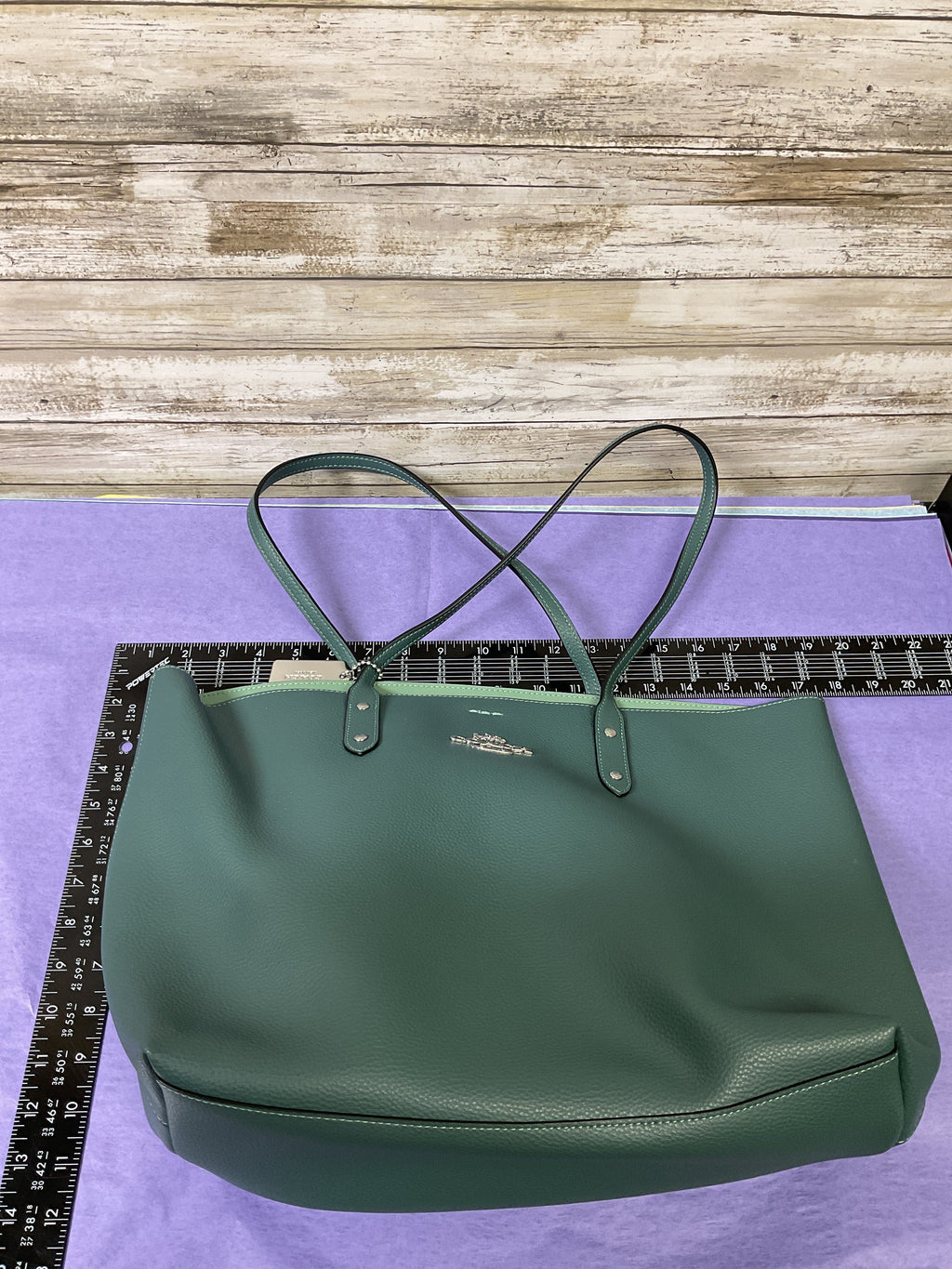 Handbag Designer By Coach In Green, Size:Large
