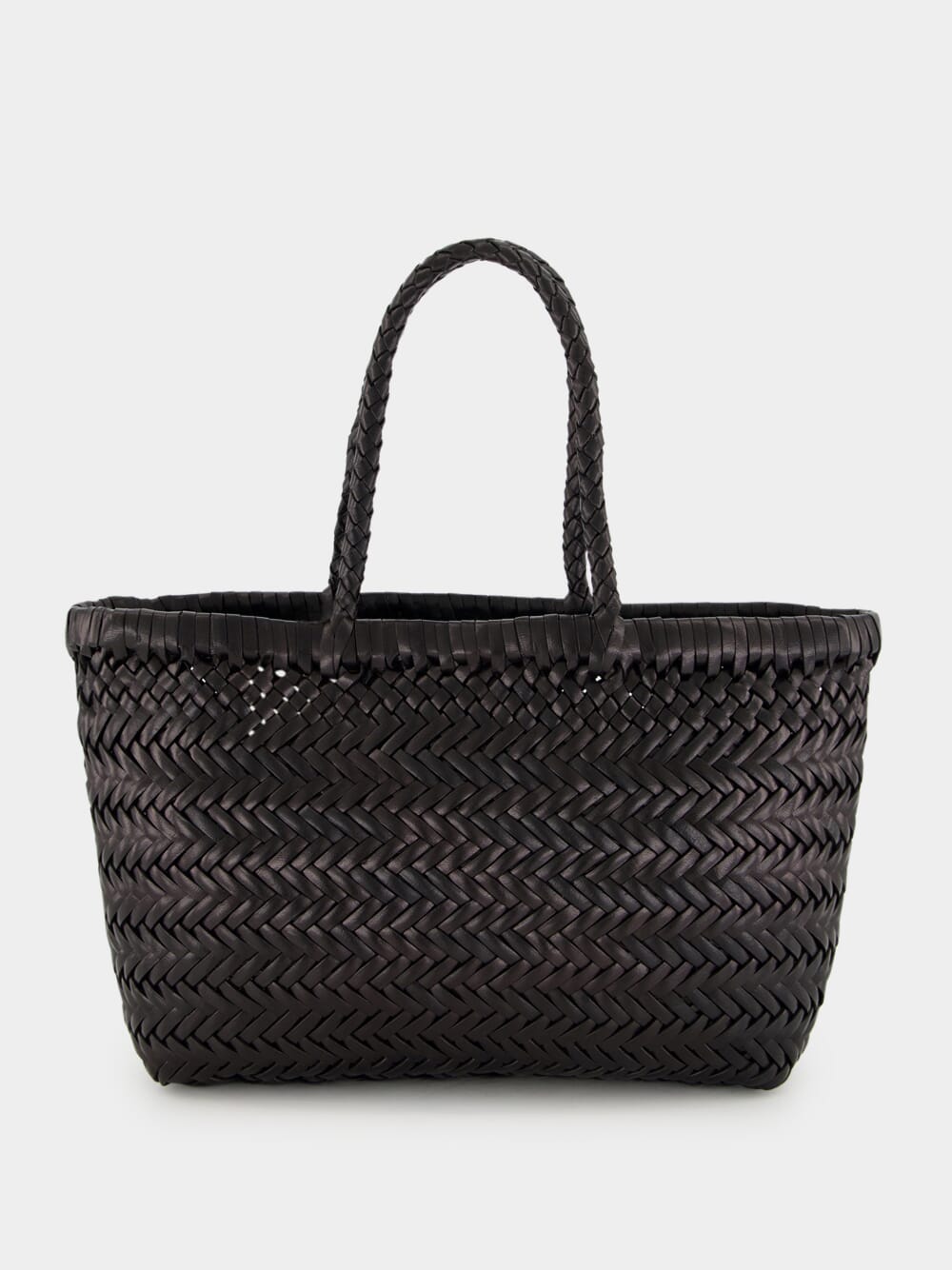 Black Mini Flat Gora Woven Leather Bag