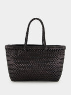 Black Mini Flat Gora Woven Leather Bag