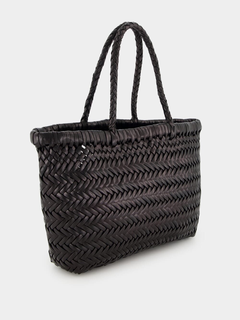 Black Mini Flat Gora Woven Leather Bag
