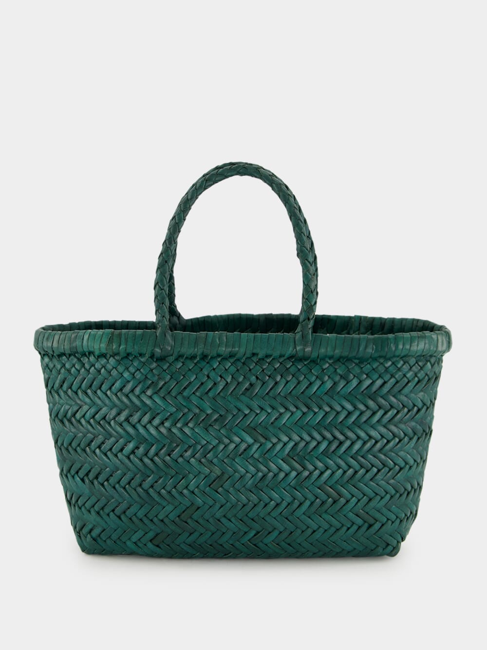 Forest Green Mini Flat Gora Woven Leather Bag