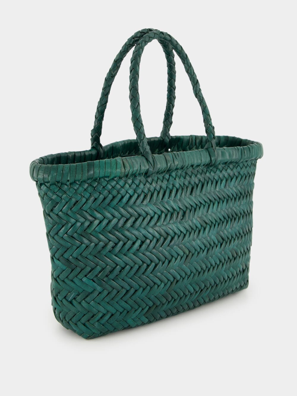 Forest Green Mini Flat Gora Woven Leather Bag