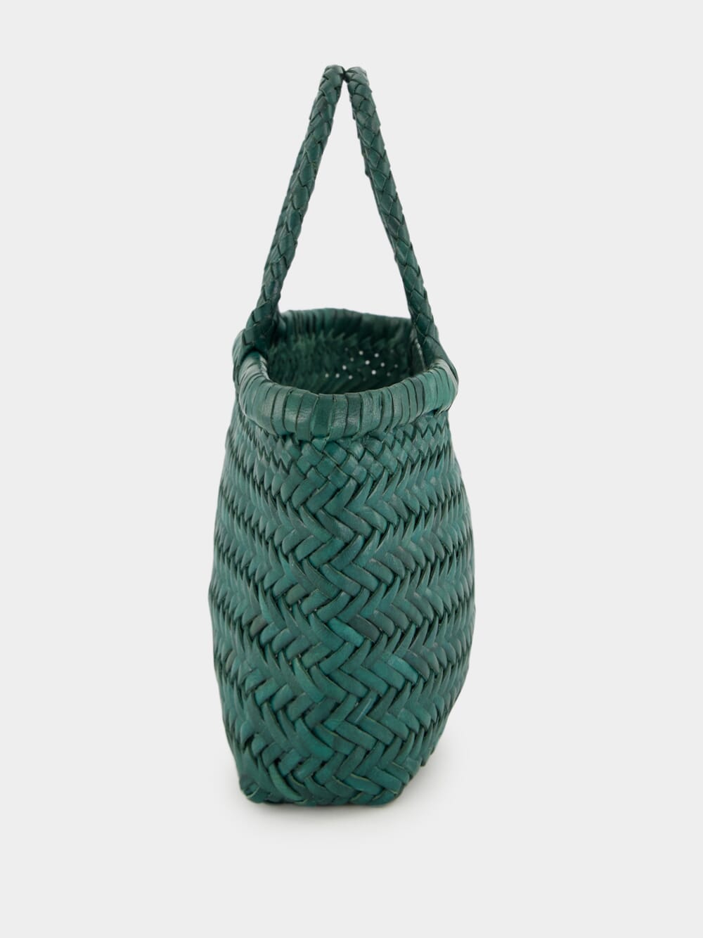 Forest Green Mini Flat Gora Woven Leather Bag