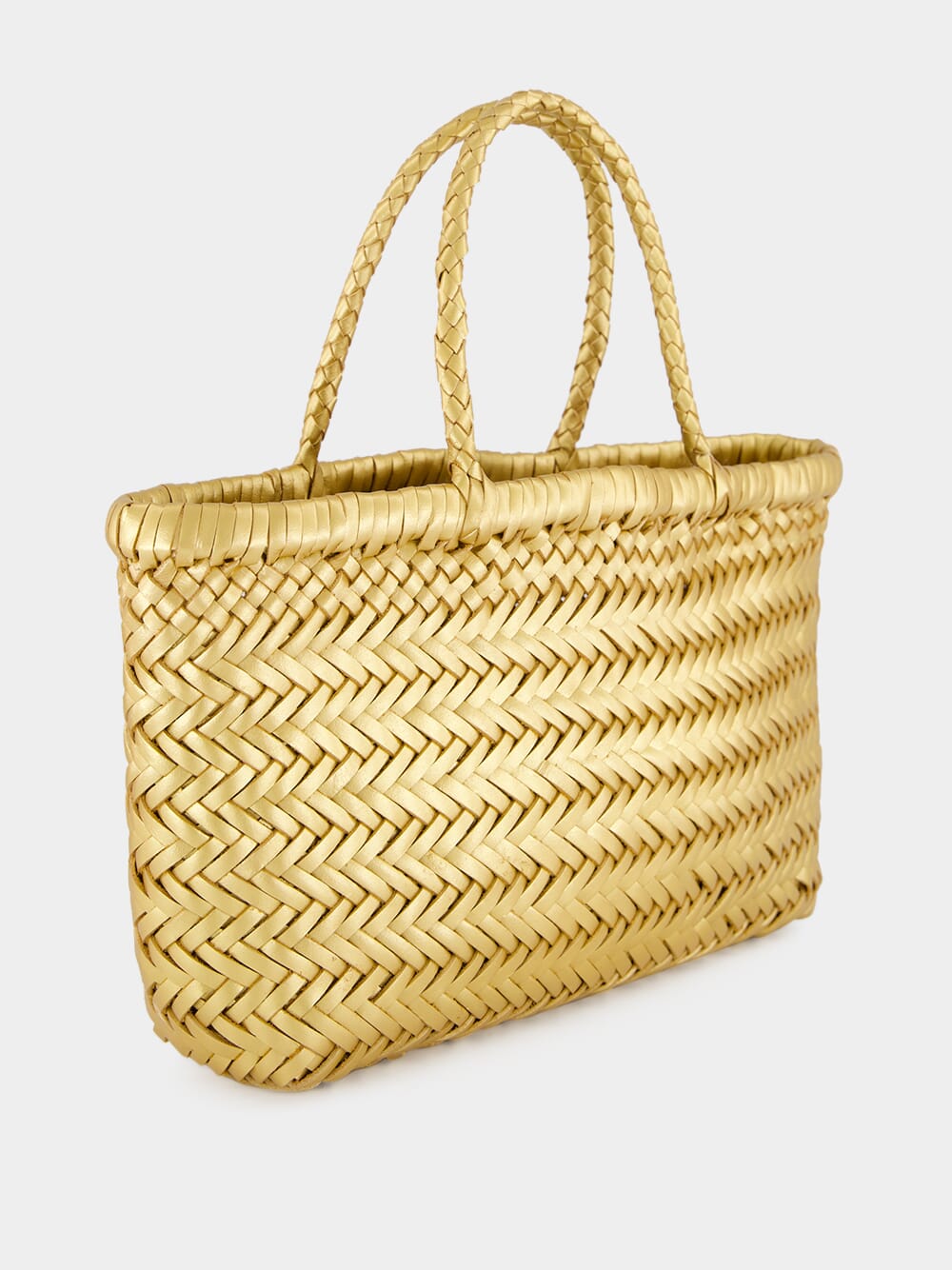 Mini Flat Gora Gold Woven Bag