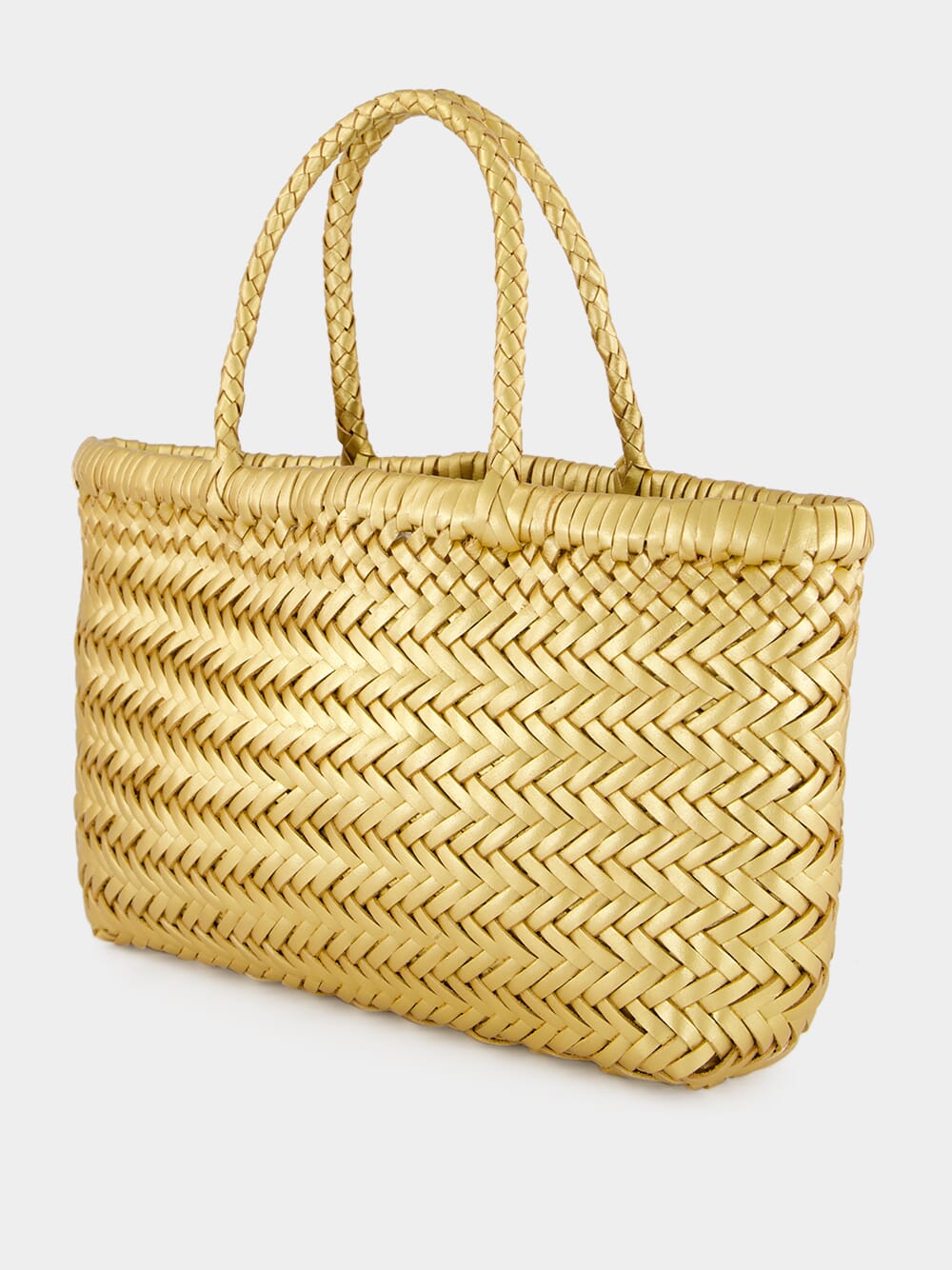 Mini Flat Gora Gold Woven Bag