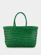 Parrot Green Mini Flat Gora Woven Leather Bag