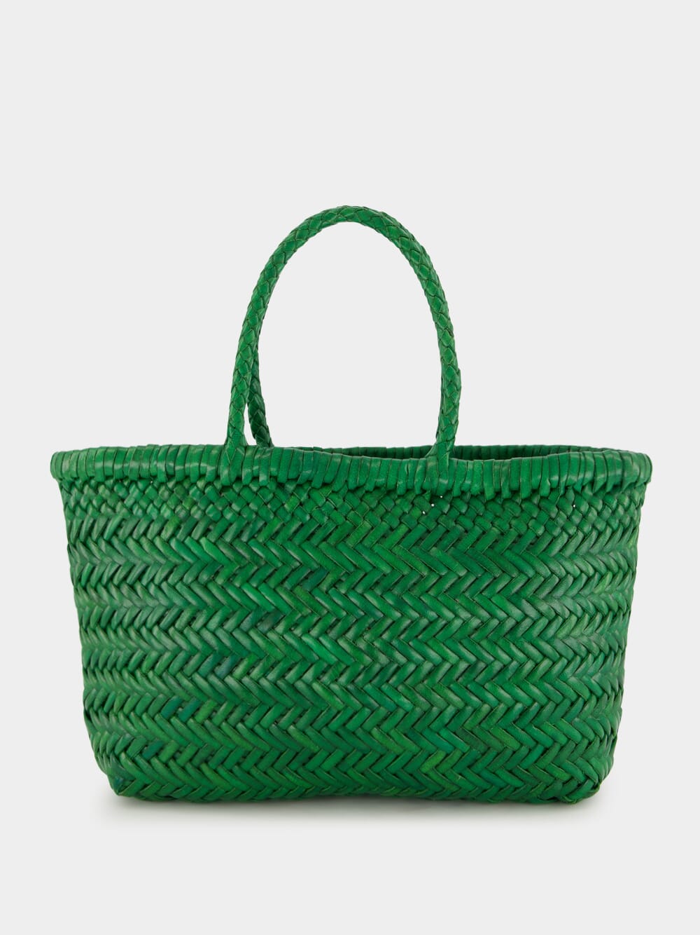 Parrot Green Mini Flat Gora Woven Leather Bag