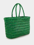 Parrot Green Mini Flat Gora Woven Leather Bag