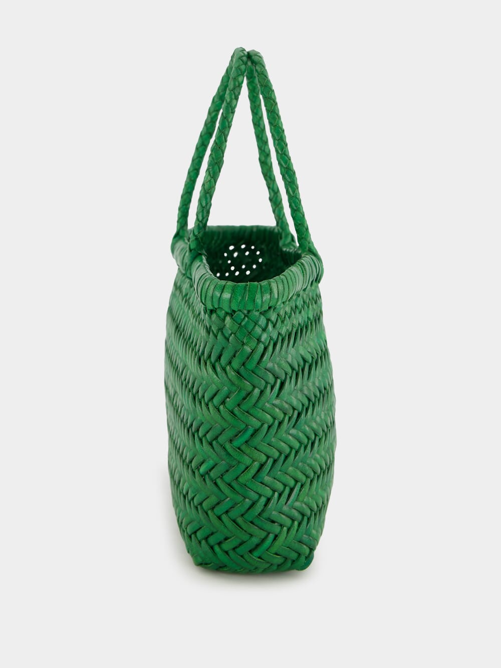 Parrot Green Mini Flat Gora Woven Leather Bag