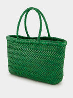 Parrot Green Mini Flat Gora Woven Leather Bag