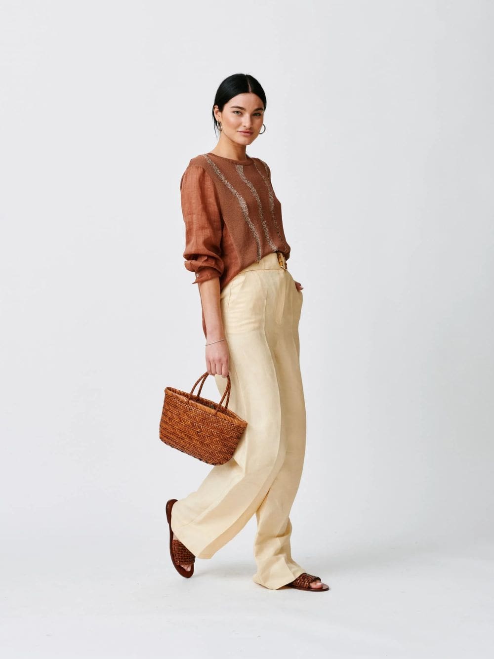 Tan Mini Flat Gora Woven Leather Bag