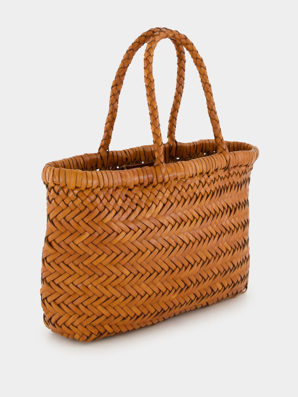 Tan Mini Flat Gora Woven Leather Bag