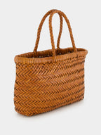 Tan Mini Flat Gora Woven Leather Bag