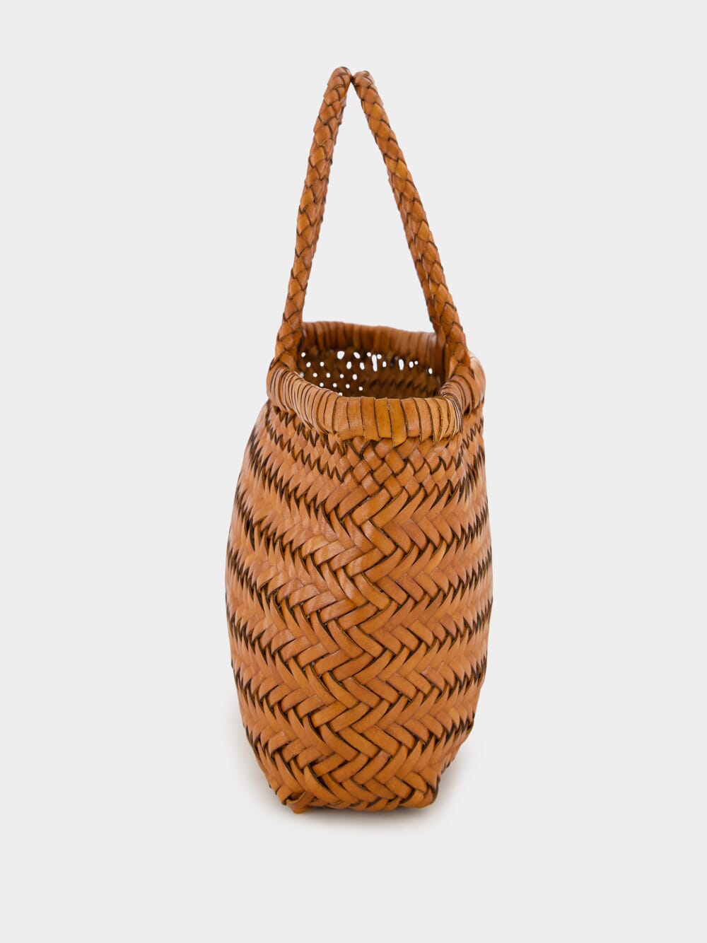 Tan Mini Flat Gora Woven Leather Bag